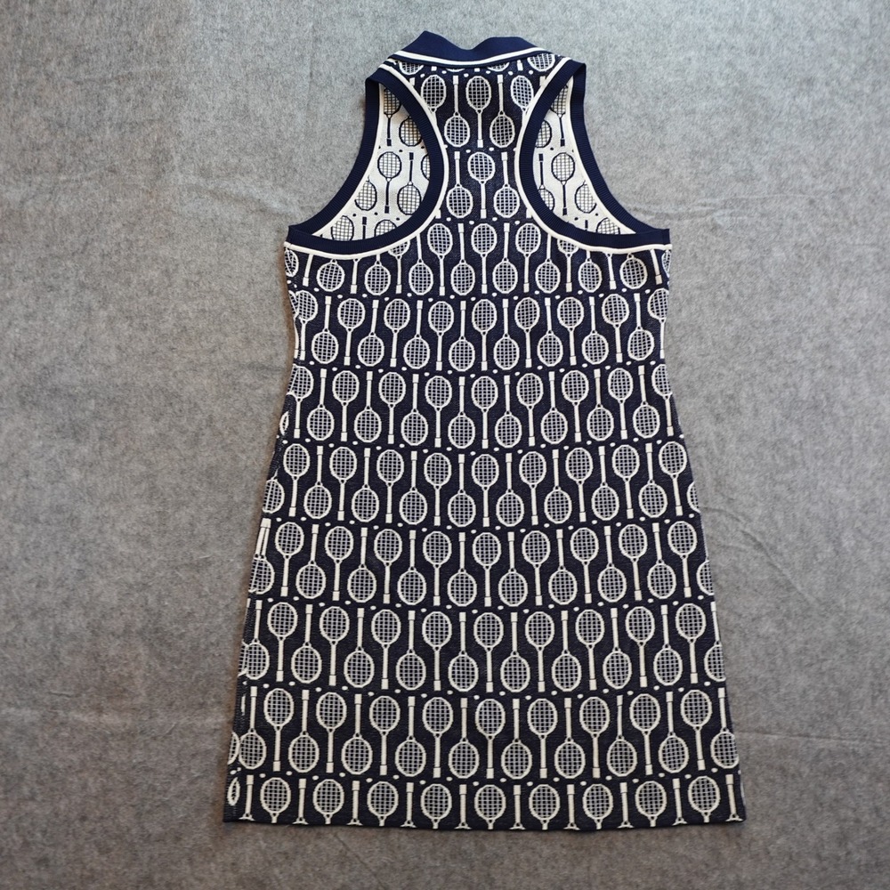 Tory Burch Dress Womens Medium Tory Burch Tech Knit Polo Tank Navy Racquets AOP - Picture 2 of 10
